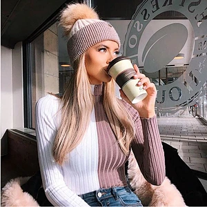 Women sweaters color matching slim sweaters ladies top apparel stock mujer