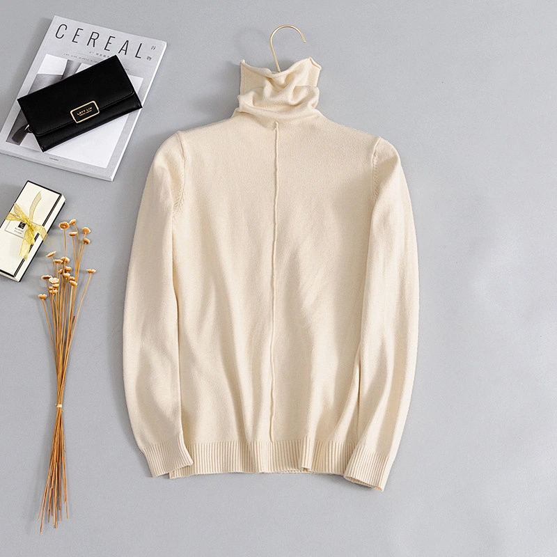 Autumn mid to heavy-gauge knitwear high neck slouchy pullover cosy women sweaters