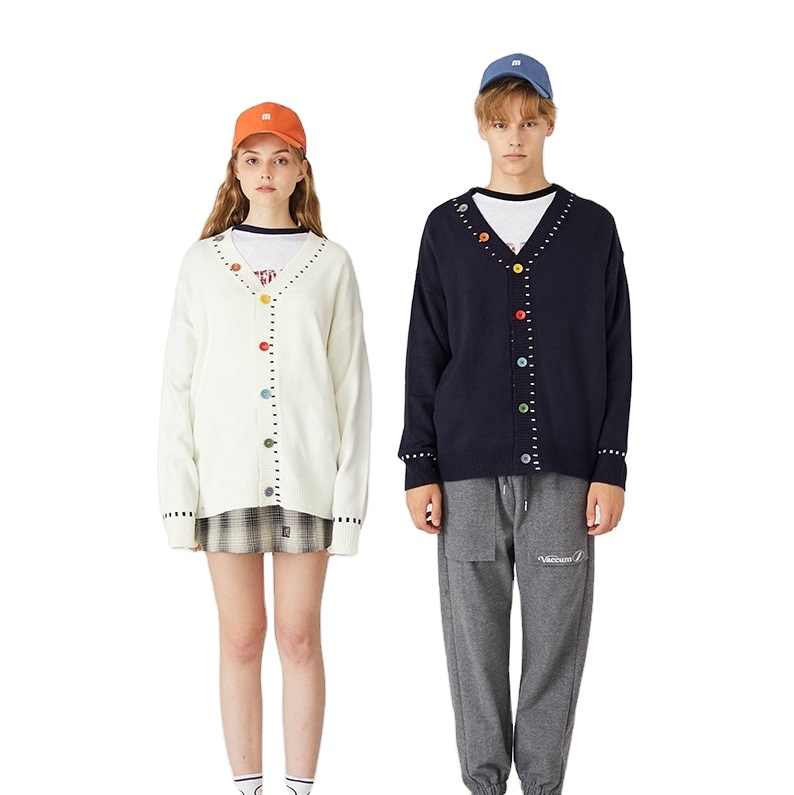 Custom wholesale printed logo knitwear couple thin sweater with buttons pullover sweater women