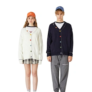 Custom wholesale printed logo knitwear couple thin sweater with buttons pullover sweater women
