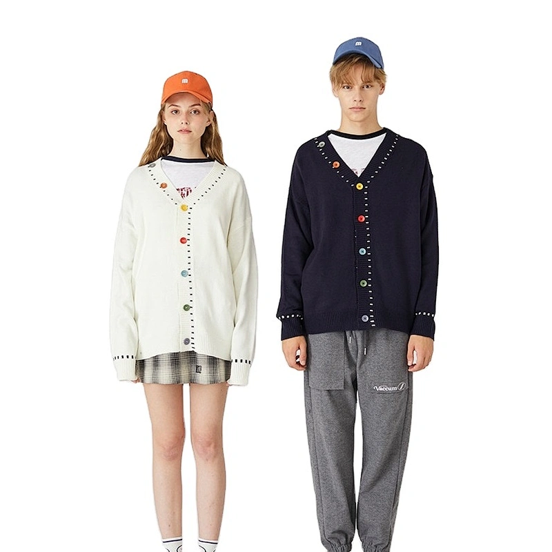 Custom wholesale printed logo knitwear couple thin sweater with buttons pullover sweater women