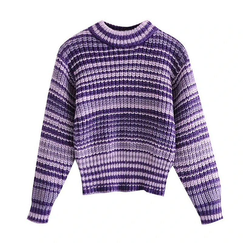 soft fashion women pullover sweater jumper  plus size chic High Neck striped sweater