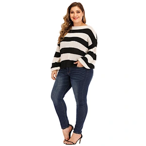 wholesale 2020 knitted Classic black and white stripes women pullover sweaters plus size sweater