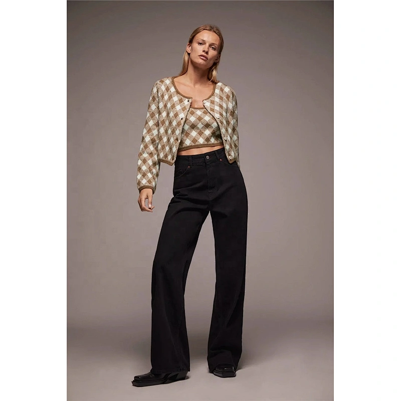 Cropped  Cardigan wholesale sweater jacket ladies graphic knit sweater for women