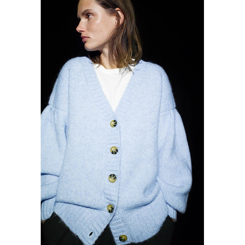 Fashion With Buttons Knitted girls cardigan sweater Lantern Sleeve Female Oversized long sweater for ladies