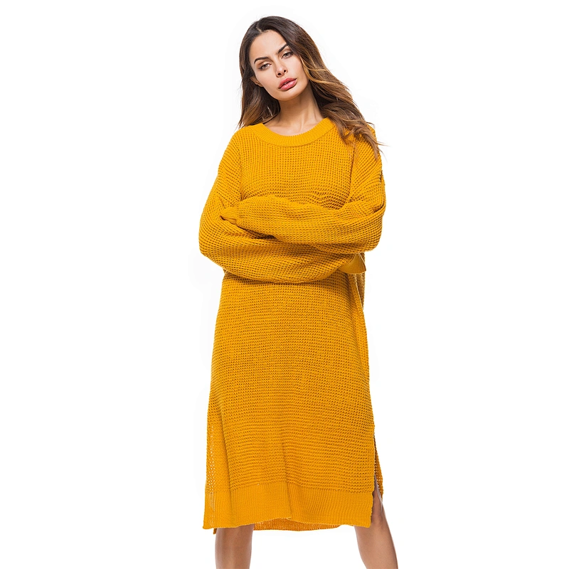 Long sleeve knitwear loose long sweater winter fashion casual dress