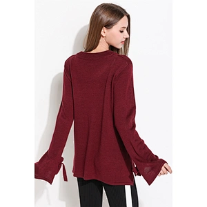 Round neck apparel pullover loose sweater women bow knot long sleeve knitwear