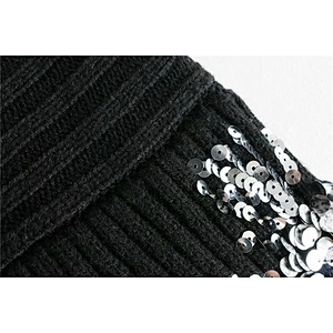 Women Beading Sequins Loose Knitted Sweaters Vintage High Collar Female Pullovers sweaters