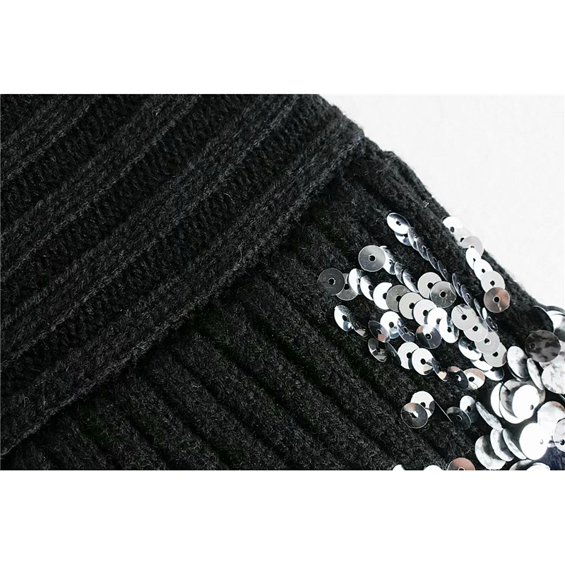 Women Beading Sequins Loose Knitted Sweaters Vintage High Collar Female Pullovers sweaters
