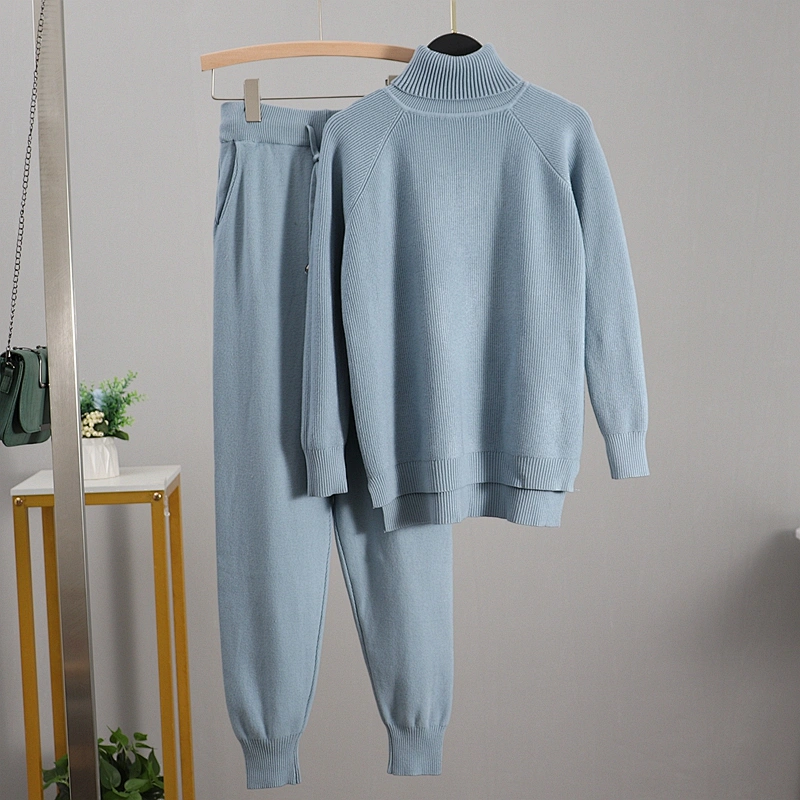 Outwear Pullover sweater pants women set CHIC cotton 2 Pieces Knitted autumn Sweater Set