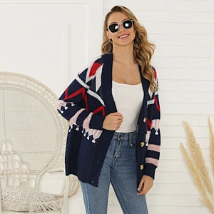 Women's Fall Winter Korean New Print Cardigan Sweater Wholesale Ladies Long Sleeve Oversized Knit Sweaters Inspired Design