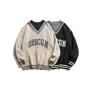Unisex custom clothing knitted college jacquard sweater for men pullover couple oversized sweater