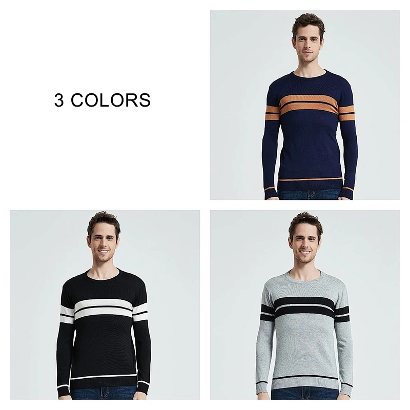 Men Casual Striped knit swearter Knitwear O Neck pullover jumper Winter fringe Cotton Men's Jersey Hombre Shirt basic sweater