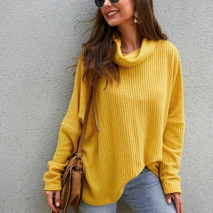 Women sweaters pure color loose knitwear casual simple style turtleneck knit sweater wholesale custom