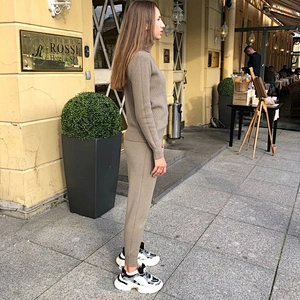Winter Knit Sport sweater and jogger set Outfits Warm Turtleneck 2pc Women sweater sets