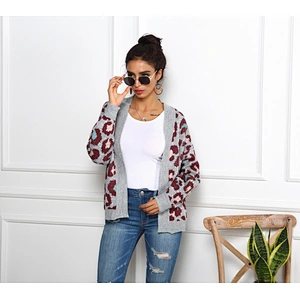 spring sweater grey leopard grain brown Diversified collocation of outer wear V-neck cardigans Sweater