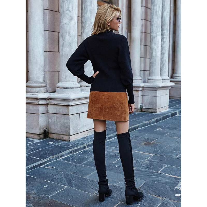 Women casual turtleneck sweater elegant pure color pullover sweater in stock