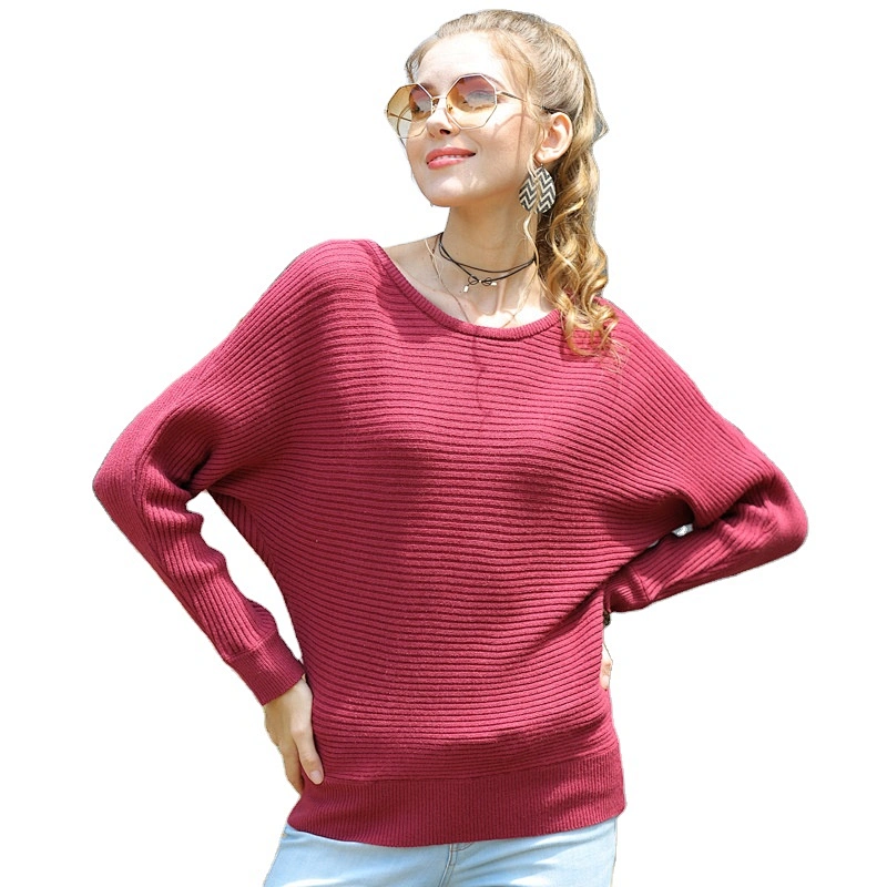 Loose long sleeve pullover top solid color fashion sweater autumn casual knitwear