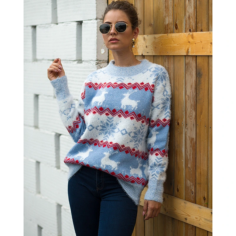 Christmas women fall winter snowflake fawn girl pullover sweaters