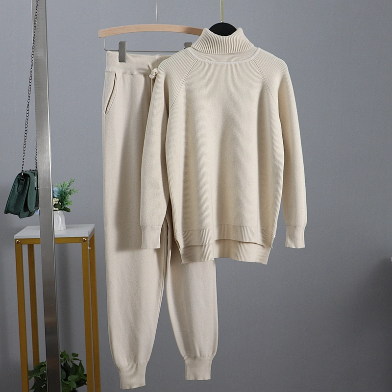 Outwear Pullover sweater pants women set CHIC cotton 2 Pieces Knitted autumn Sweater Set