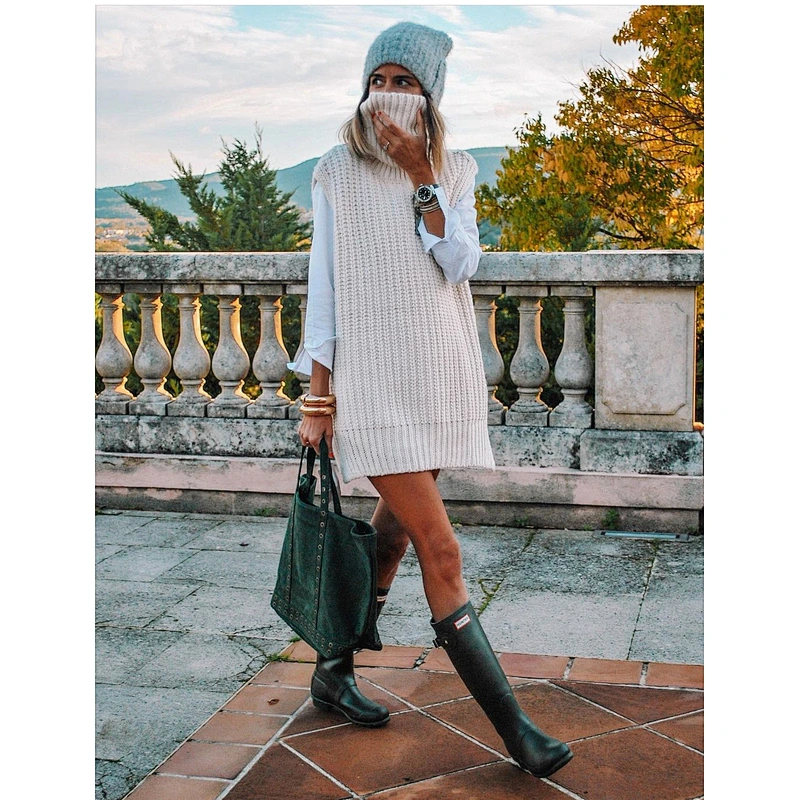 Fashion cotton turtleneck knitting sweater vest jumpers for women long sweater dress winter custom