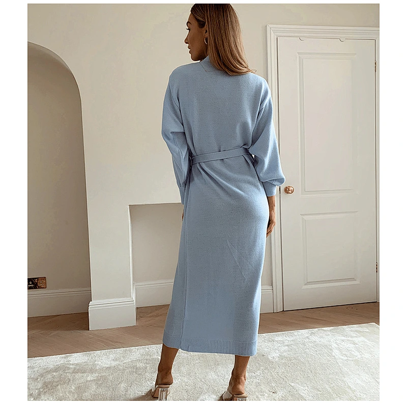 Women custom pajamas plain long sleeve sweater cardigan coats for women one piece set knit sweater