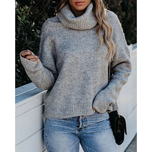Women fashion clothes turtleneck pullover sweater crew neck casual sweater