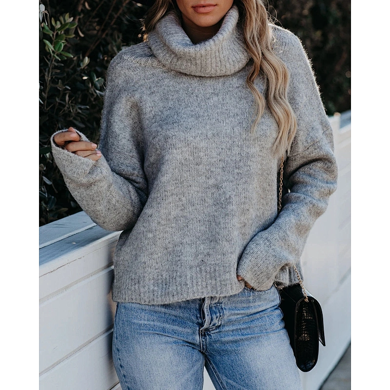 Women fashion clothes turtleneck pullover sweater crew neck casual sweater