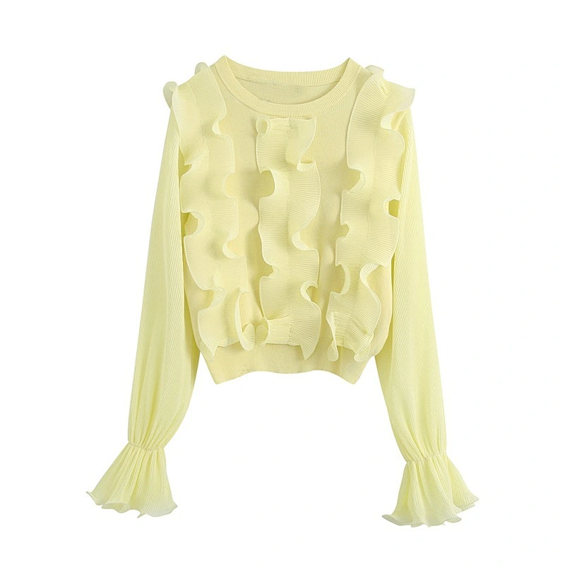 Women's ruffled knitwear pullover vintage loose women sweater casual apparel