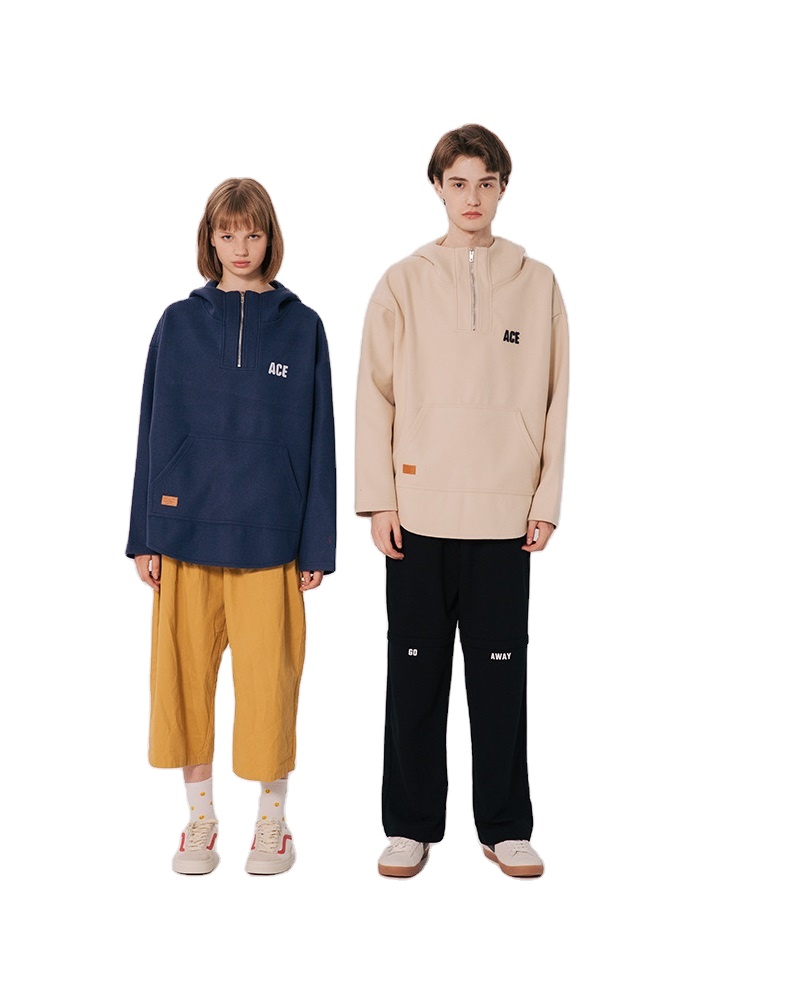 Fshion couple long sleeve 1/4 quarter zip pullover men women loose irregular hem pullover hooded sweatshirt