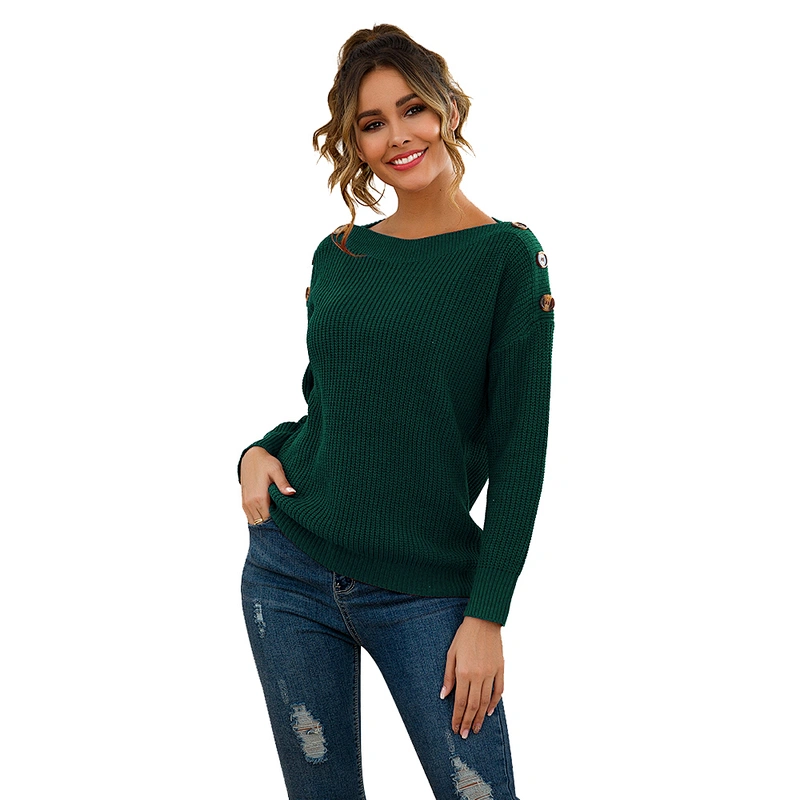 Custom Women New Design Autumn Winter Clothing Plain Solid Button Up Loose Pullover knitted Sweaters Cardigans