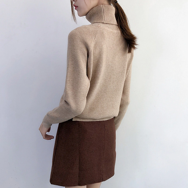 Fall clothing for women pullover knit sweater top for ladies Turtleneck black sweater women