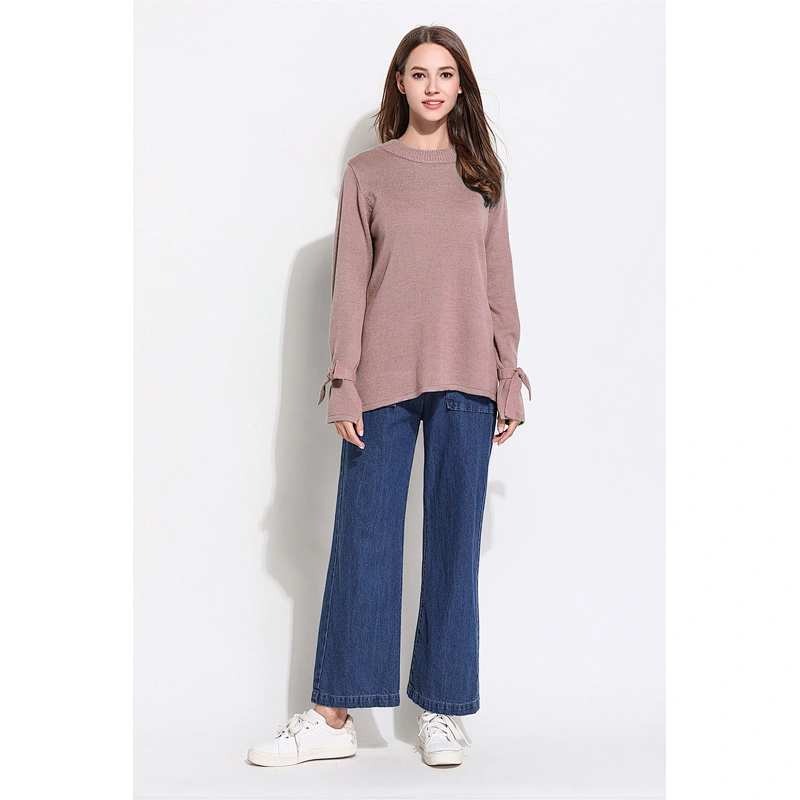 Round neck apparel pullover loose sweater women bow knot long sleeve knitwear