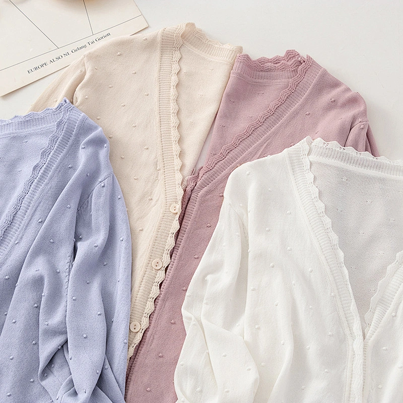 Wholesale elegant V neck lady thin knitted casual sweaters cardigan for women