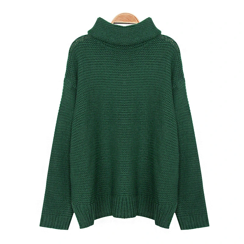 Autumn clothing women pure color turtleneck sweater casual knitted sweater in stock