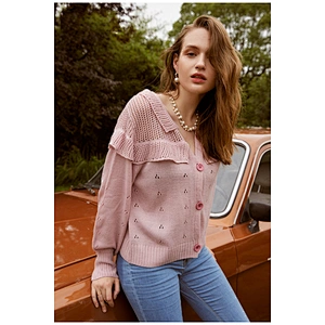 Vintage loose short cardigan long sleeve ruffled knitwear basic roseate autumn women sweaters