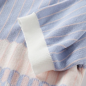 Summer thin sweater women's T-shirt round neck knit striped casual shirt knitted blouse