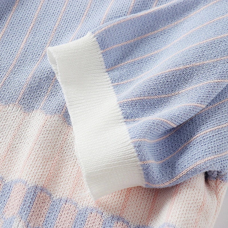 Summer thin sweater women's T-shirt round neck knit striped casual shirt knitted blouse