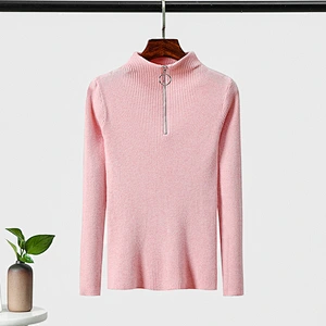 Winter long-sleeved 14GG kwniter solid color half-zip reglan causal women sweaters