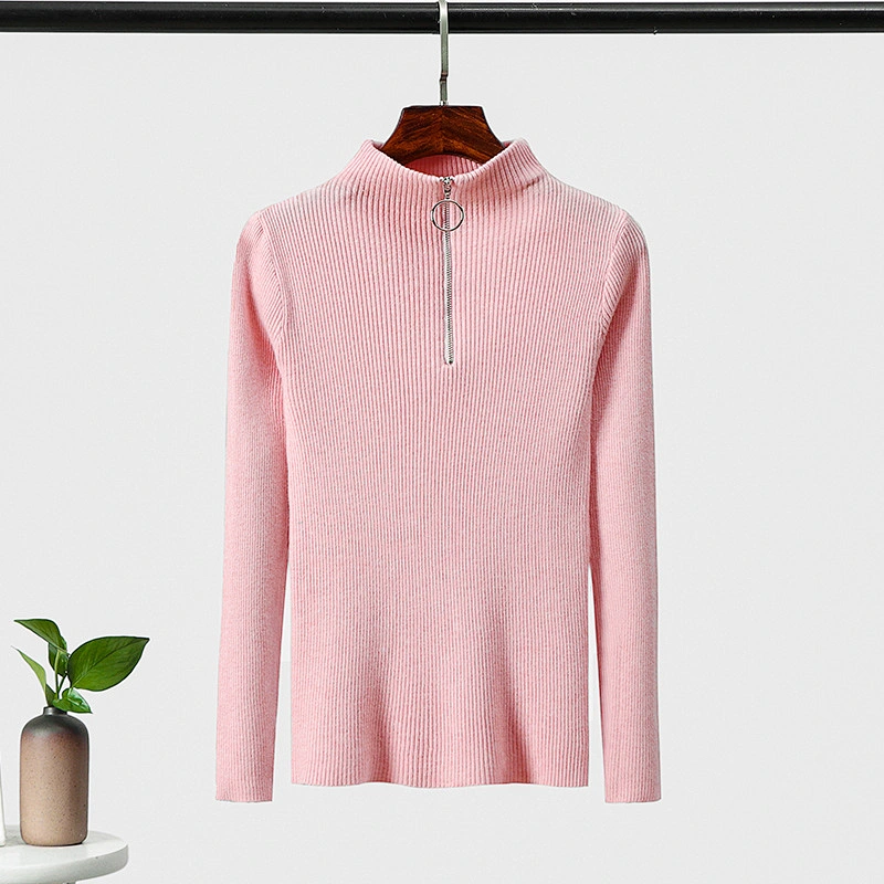 Winter long-sleeved 14GG kwniter solid color half-zip reglan causal women sweaters