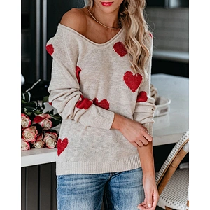 Love V-neck winter hot sale clothes knitted women casual fashion sweater
