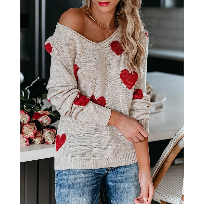 Love V-neck winter hot sale clothes knitted women casual fashion sweater