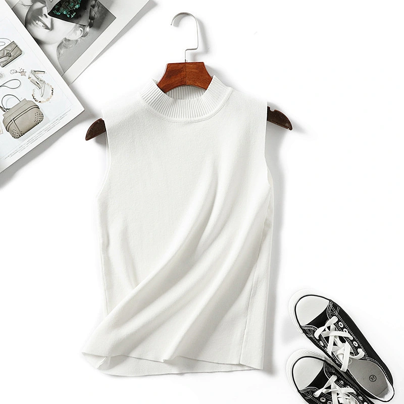 Casual style sleeveless round neck thin sweater women's solid color vest summer knitting knitwear