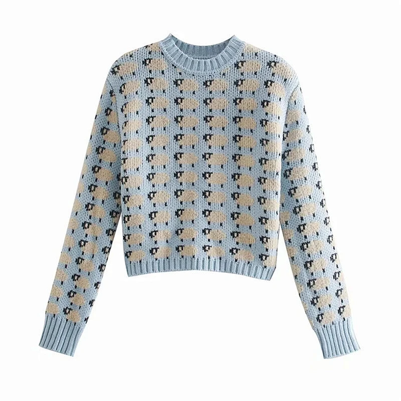 Women Fashion Pullovers Top Jacquard cashmere  Knitted Sweaters women Vintage Long Sleeve Female Chic Sweaters