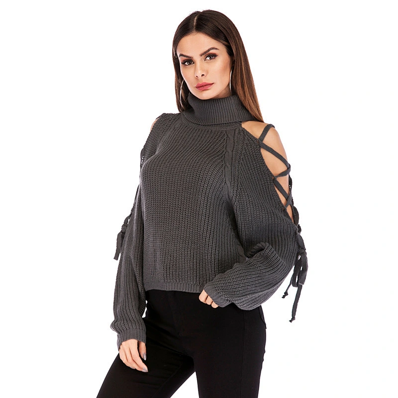 Autumn turtleneck pullover lady sexy strapless knit women sweaters