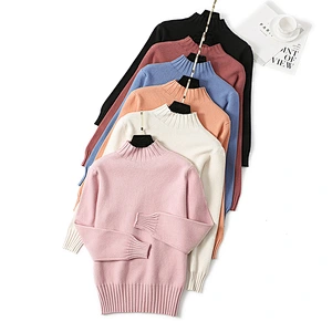 Wholesale Winter Ladies Solid Color Knitwear Round Neck Long Sleeve Women Sweaters