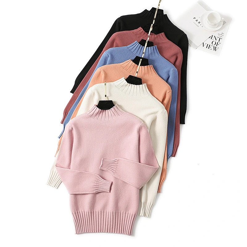 Wholesale Winter Ladies Solid Color Knitwear Round Neck Long Sleeve Women Sweaters