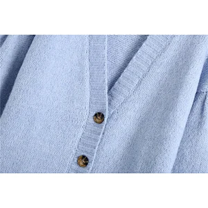 Fashion With Buttons Knitted girls cardigan sweater Lantern Sleeve Female Oversized long sweater for ladies