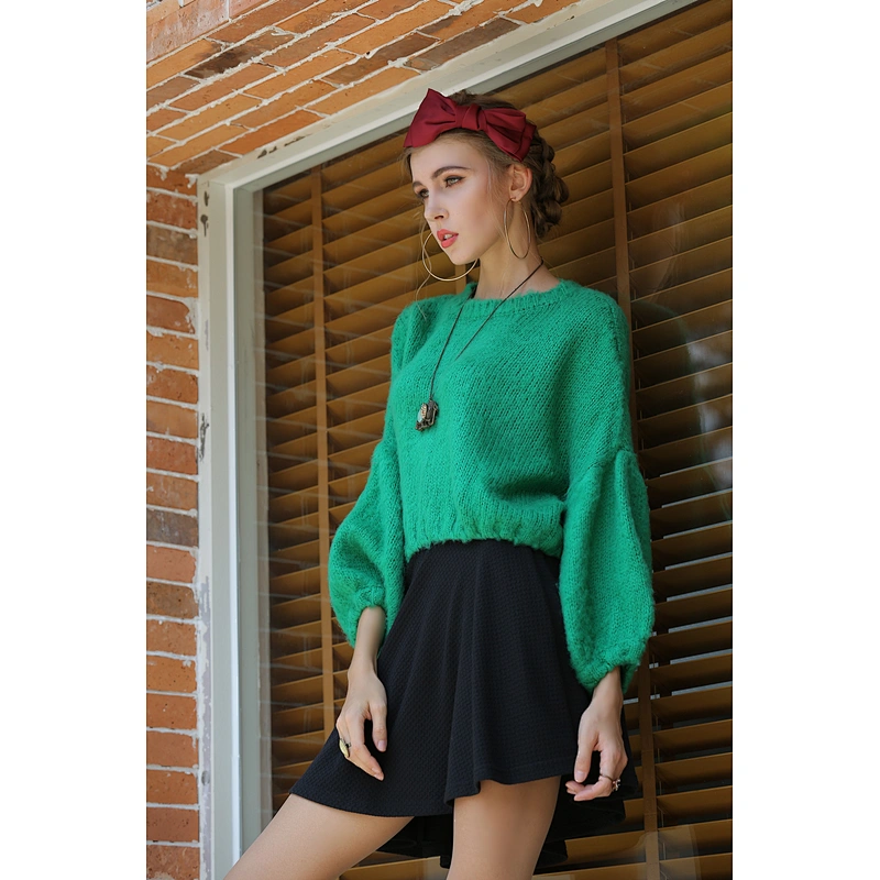 Puff sleeve mohair sweater loose short apparel fashion casual knitwear