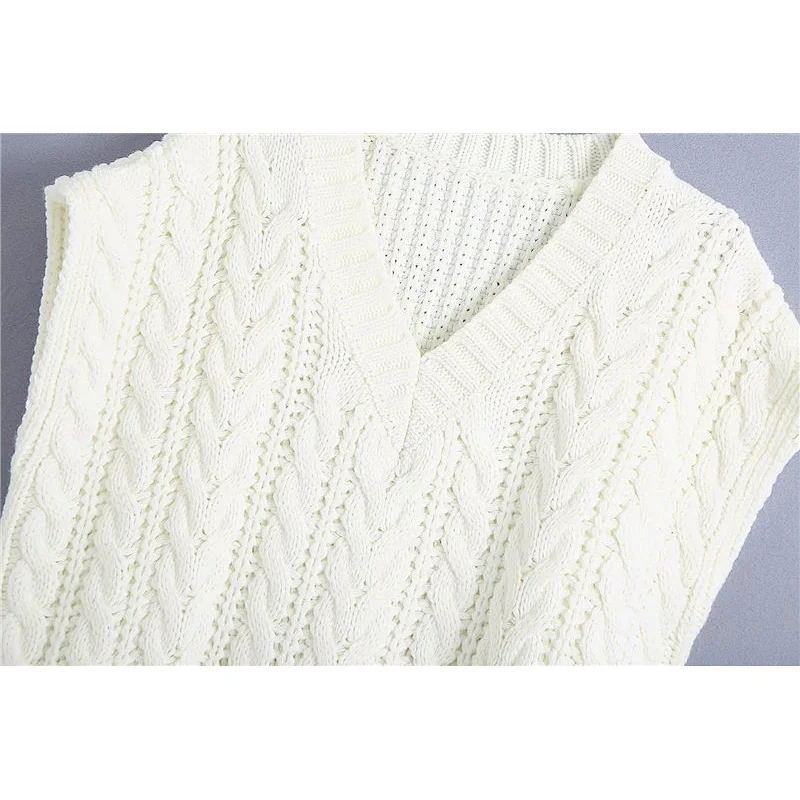 Cable knit women vest sweater women luxury casual Sleeveless Oversized sweater vest